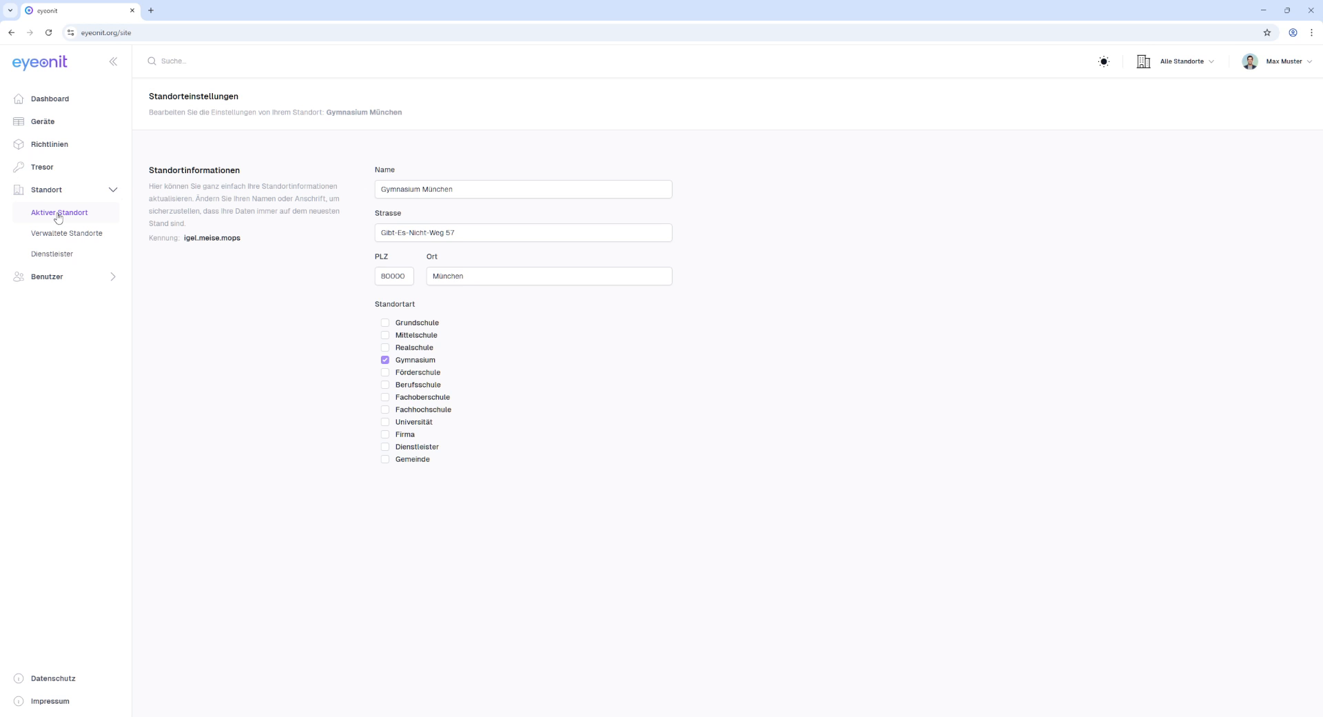 Aktiven Standort aufrufen