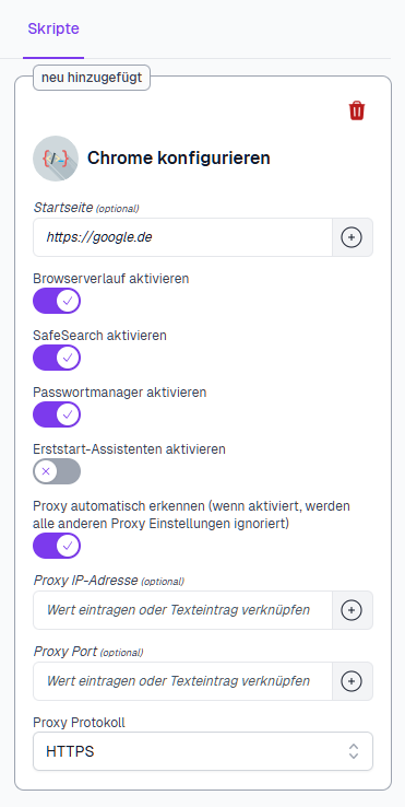 Skript zum Konfigurieren von Chrome