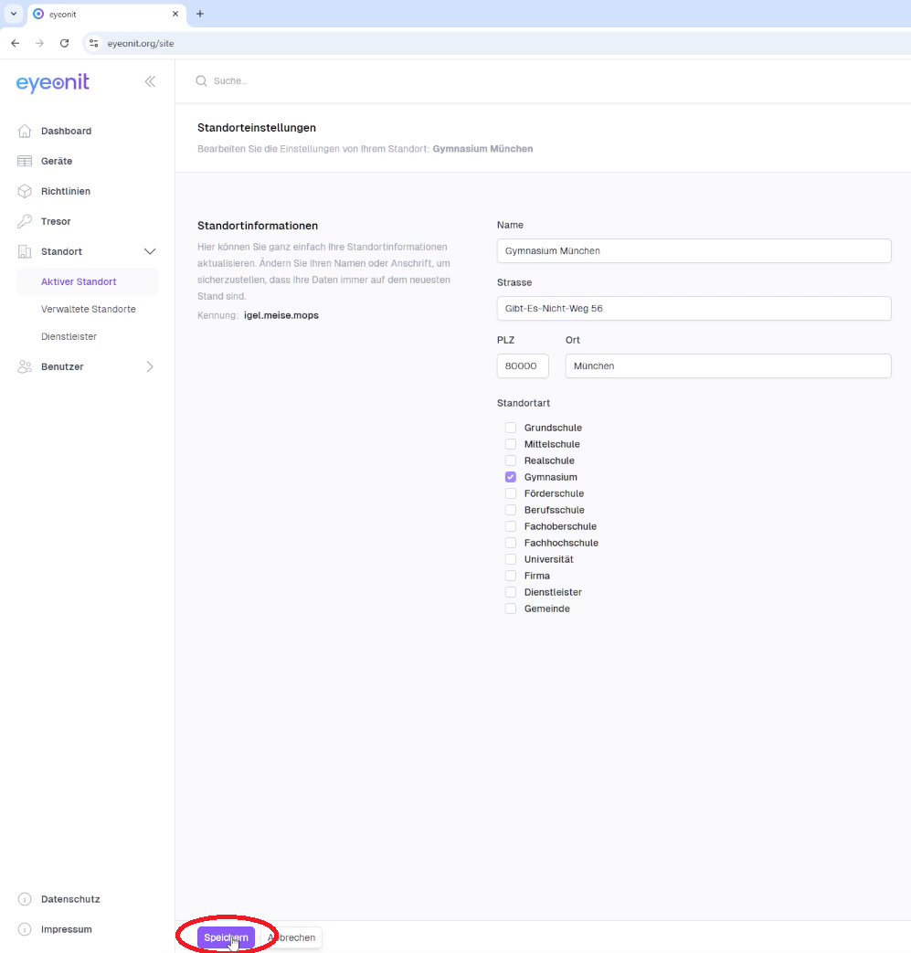 Standortinformationen speichern