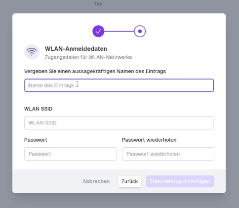 WLAN-Anmeldedaten eintragen